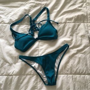 Victoria’s Secret PINK Lace Up Top and High Leg Bikini Bottom – Small